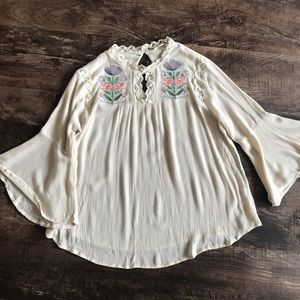 Cream blouse with lace neck